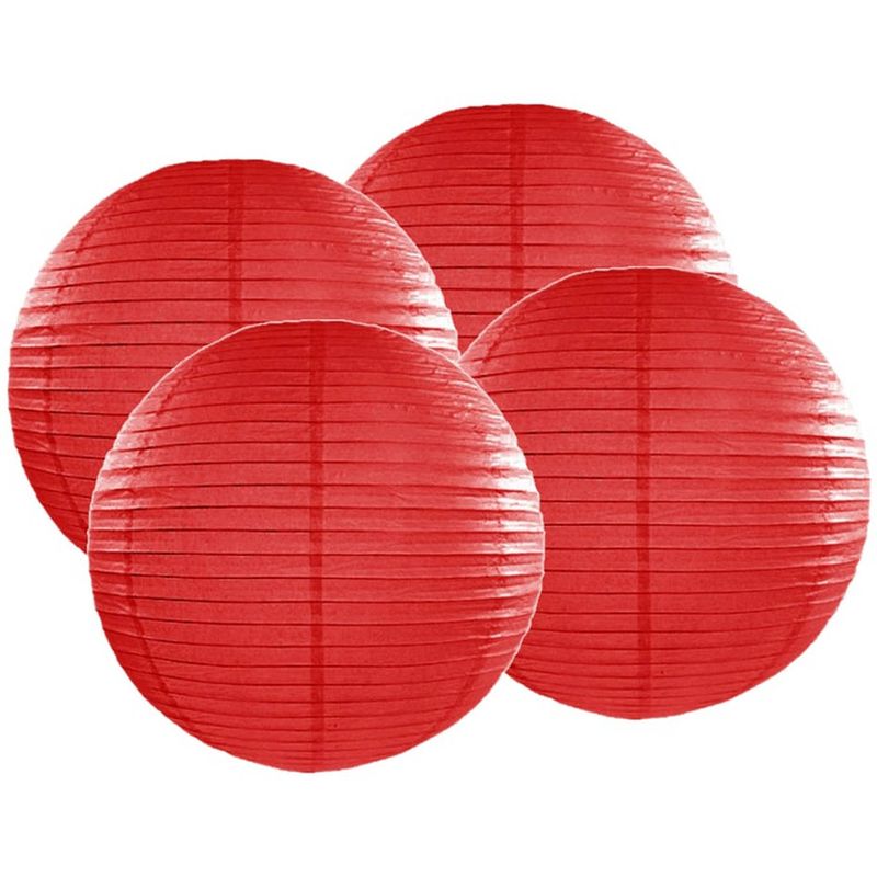 Foto van 4x stuks luxe bol vorm lampion rood 35 cm - feestlampionnen