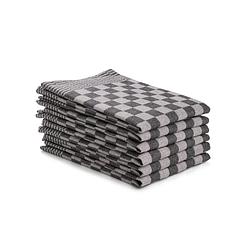 Foto van Seashell theedoeken set - 6 stuks - 50x70 - blokpatroon - geblokt - horeca ruit - zwart