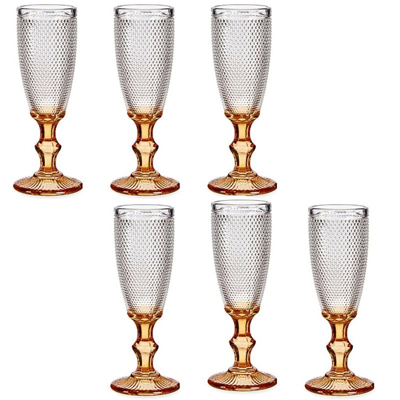 Foto van Luxe monaco serie champagneglazen set 12x stuks op goud voet 180 ml - champagneglazen