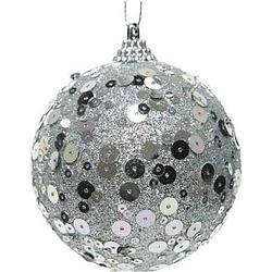 Foto van 1x kerstballen zilveren glitters 8 cm met pailletten kunststof kerstboom versiering/decoratie - kerstbal