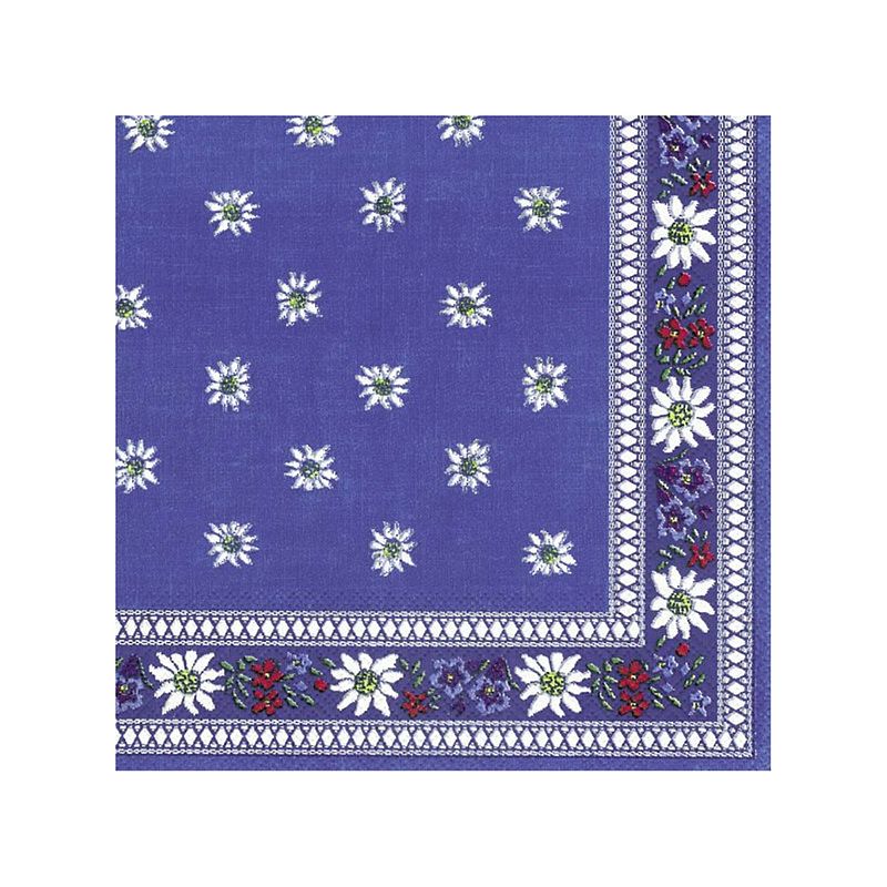 Foto van 20x edelweiss blauw 3-laags servetten bloemen 33 x 33 cm - feestservetten