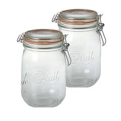 Foto van 2x luchtdichte weckpotjes transparant glas 1 liter - weckpotten