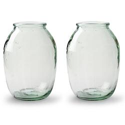 Foto van Set van 2x stuks bloemenvazen - eco glas transparant - h21 x d15 cm - vazen