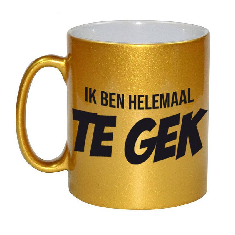 Foto van Ik ben helemaal te gek mok / beker gouden cadeau collega 330 ml - feest mokken