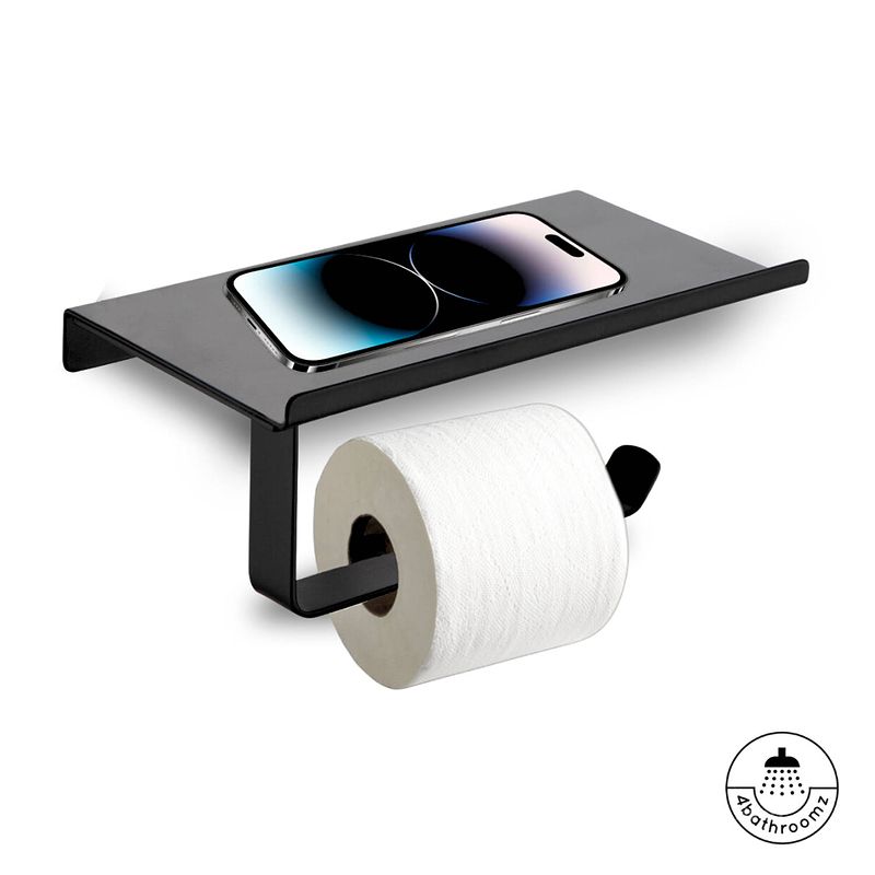 Foto van 4bathroomz® toiletrolhouder met planchet voor telefoon - wc rolhouder