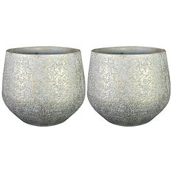 Foto van 2x stuks plantenpot/bloempot keramiek metallic zilvergrijs/gold finish - d23/h20 cm - plantenpotten