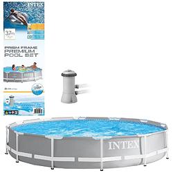 Foto van Intex opzetzwembad met pomp 26712gn prism 366 x 76 cm grijs