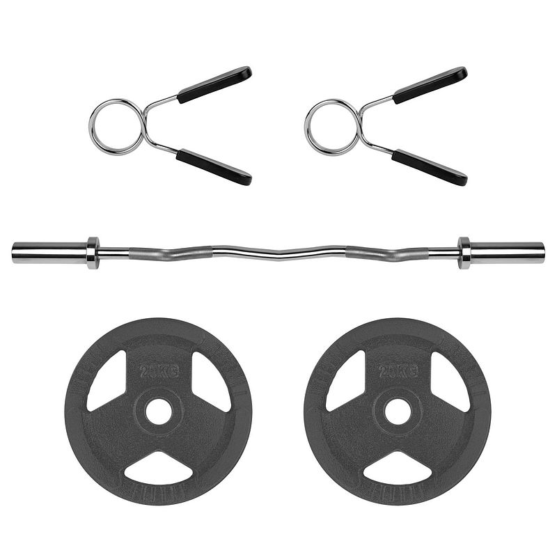 Foto van Ryzor olympische ez halterstang - 120 cm - staal - zilver + halterschijf - 20 kg - gietijzer - grijs - 1 paar