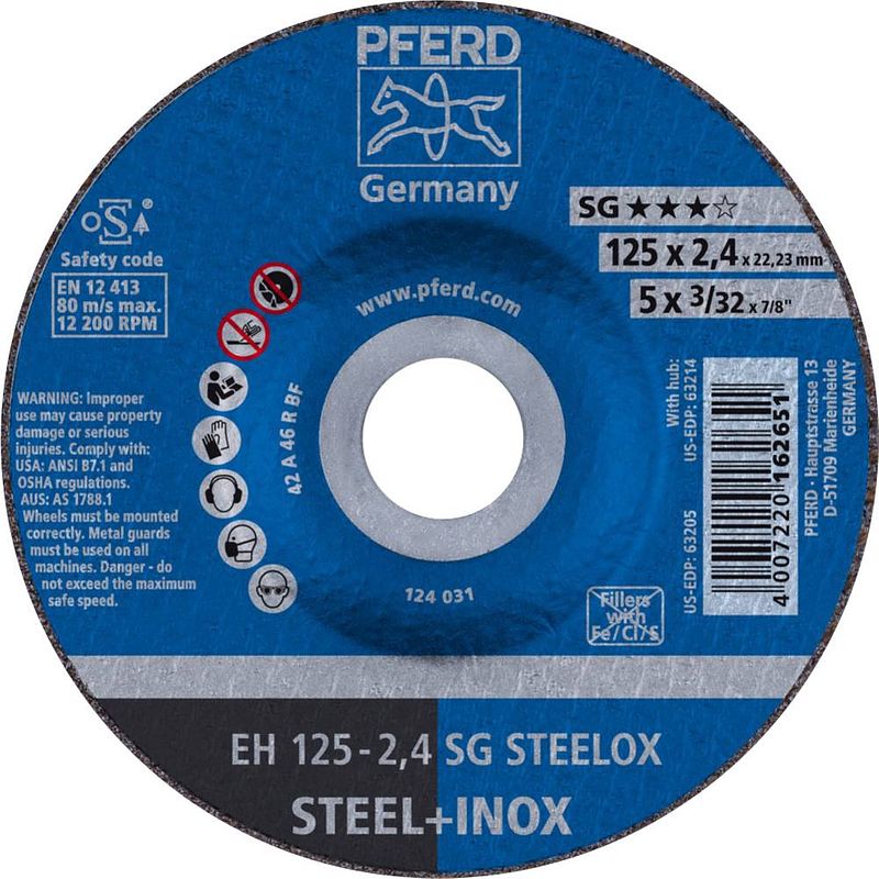 Foto van Pferd sg steelox 61341222 doorslijpschijf gebogen 125 mm 22.23 mm 25 stuk(s)