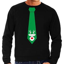 Foto van Stropdas kersttrui/kerst sweater rendier zwart voor heren m - kerst truien