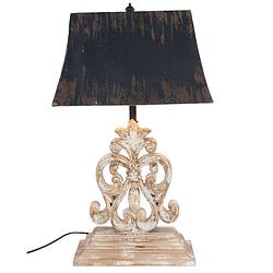 Foto van Haes deco - tafellamp - shabby chic - vintage / retro lamp, 40*28*67 cm - bruin/wit - bureaulamp, sfeerlamp, nachtlamp