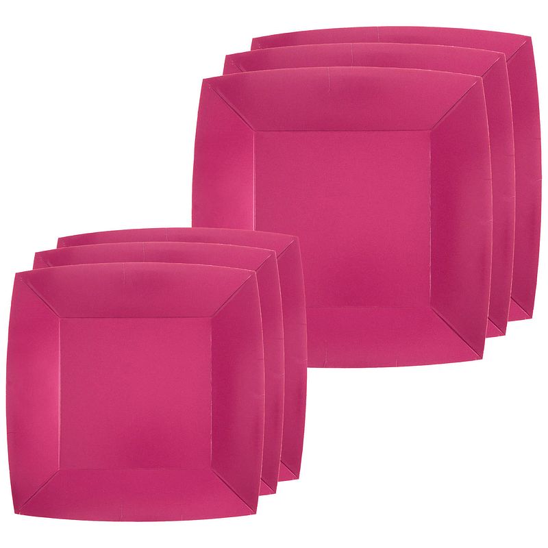 Foto van Feest/verjaardag bordjes set - 40x stuks - fuchsia roze - 18 cm en 23 cm - feestbordjes