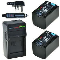 Foto van 2 x np-fh70 accu's voor sony - charger kit + car-charger - uk version