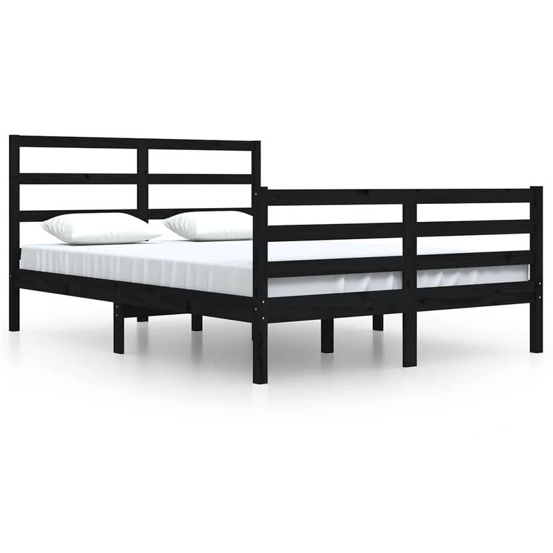 Foto van The living store houten bedframe - - 140 x 200 cm - kleur- zwart