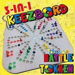 Foto van Keezbord 3-in-1 bordspel - keezen - tokken - battle - houten bordspel