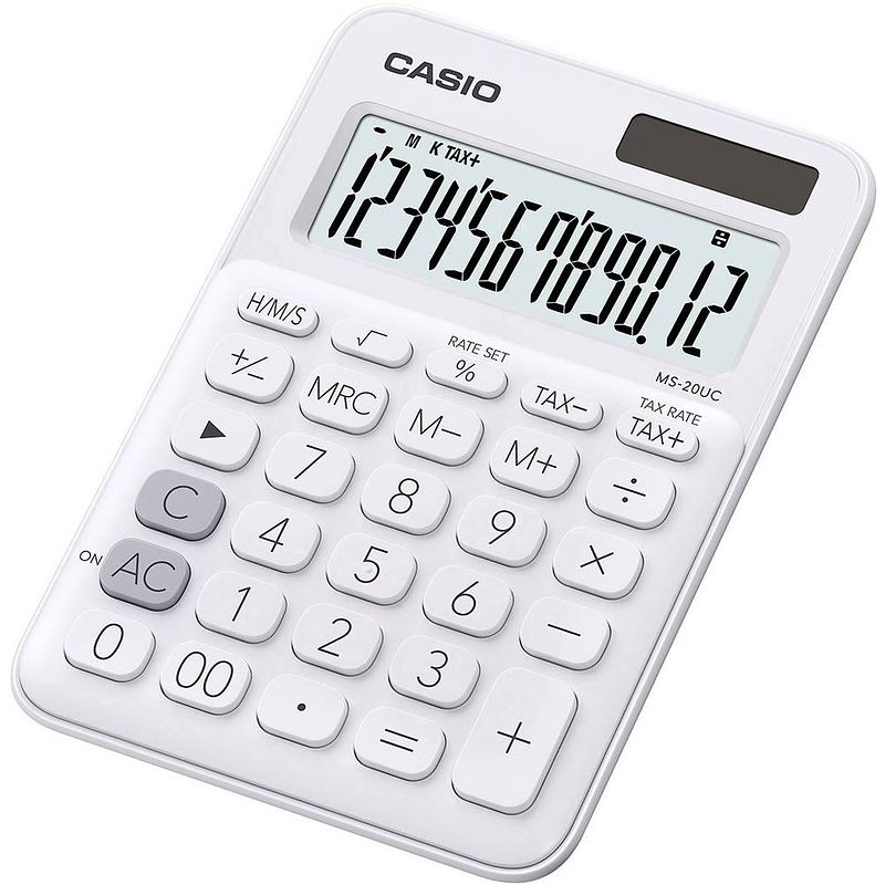 Foto van Casio ms-20uc-pk bureaurekenmachine werkt op zonne-energie, werkt op batterijen roze aantal displayposities: 12