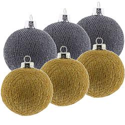 Foto van 6x grijs/gouden cotton balls kerstballen decoratie 6,5 cm - kerstbal