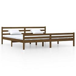 Foto van The living store houten bedframe - 205.5 x 205.5 x 69.5 cm - honingbruin