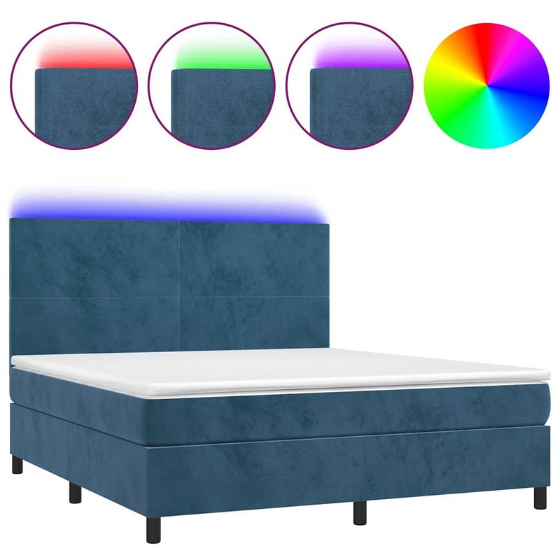 Foto van The living store boxspring fluweel - donkerblauw - 203 x 180 x 118/128 cm - incl - led-strip