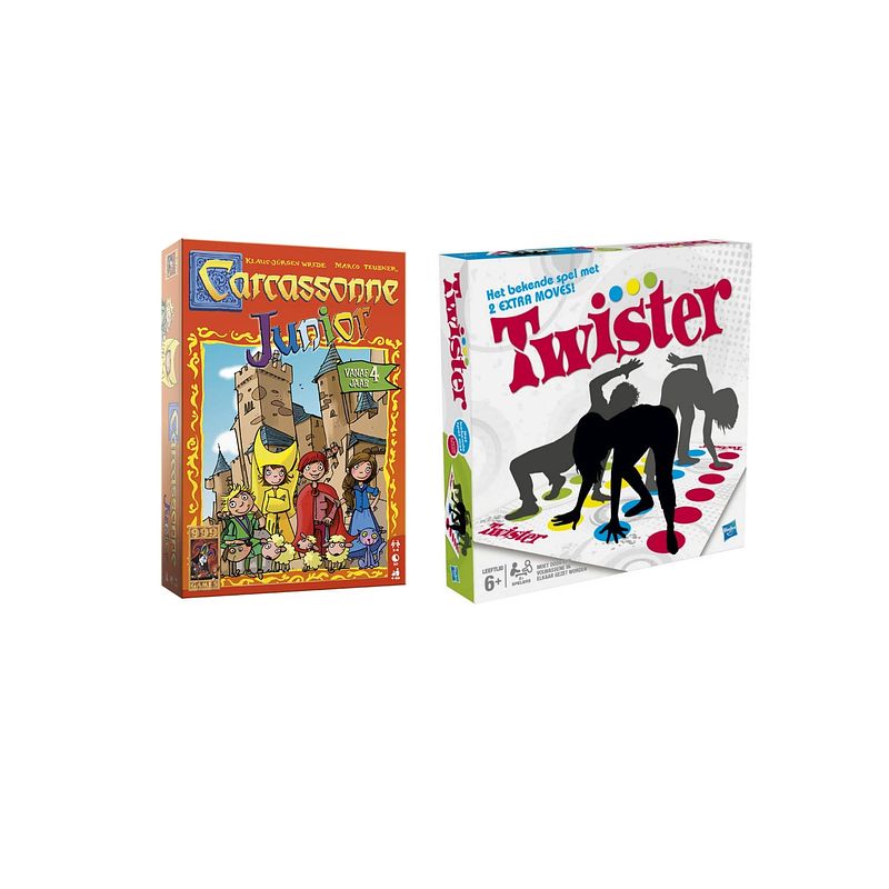 Foto van Spellenbundel - bordspel - 2 stuks - carcassonne junior & hasbro twister