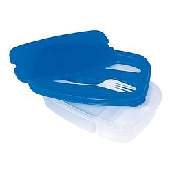 Foto van Orange85 lunchbox - blauw - met bestek - 2 vakken - broodtrommel - plastic