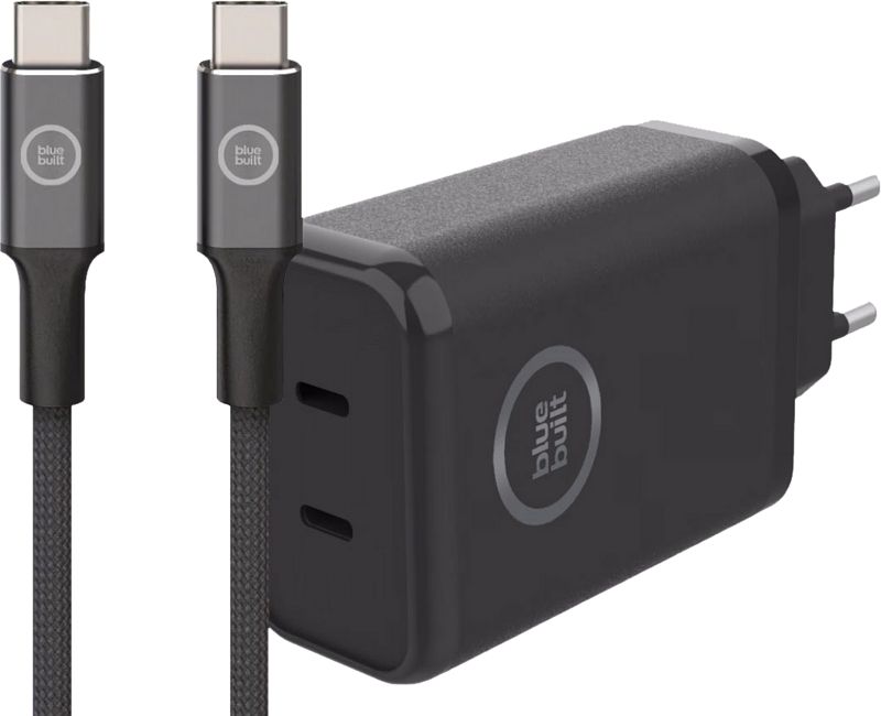 Foto van Bluebuilt power delivery oplader 45w + usb c kabel nylon zwart 1,5m