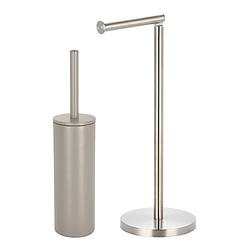 Foto van Spirella badkamer accessoires set - wc-borstel/toiletrollen houder - beige/zilver - badkameraccessoireset