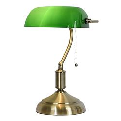 Foto van Haes deco - bureaulamp bankierslamp groen, goudkleurig 27x17x41 cm e27/max 1x60w