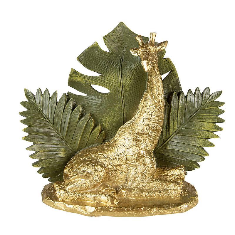 Foto van Clayre & eef beeld giraf 19 cm goudkleurig groen kunststof woonaccessoires beeld decoratie decoratieve accessoires