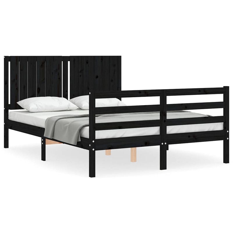 Foto van The living store-bedframe-met-hoofdbord-massief-hout-zwart-140x200-cm - bed