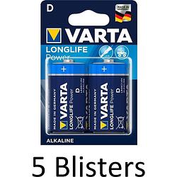 Foto van 10 stuks (5 blisters a 2 st) varta longlife power d batterijen