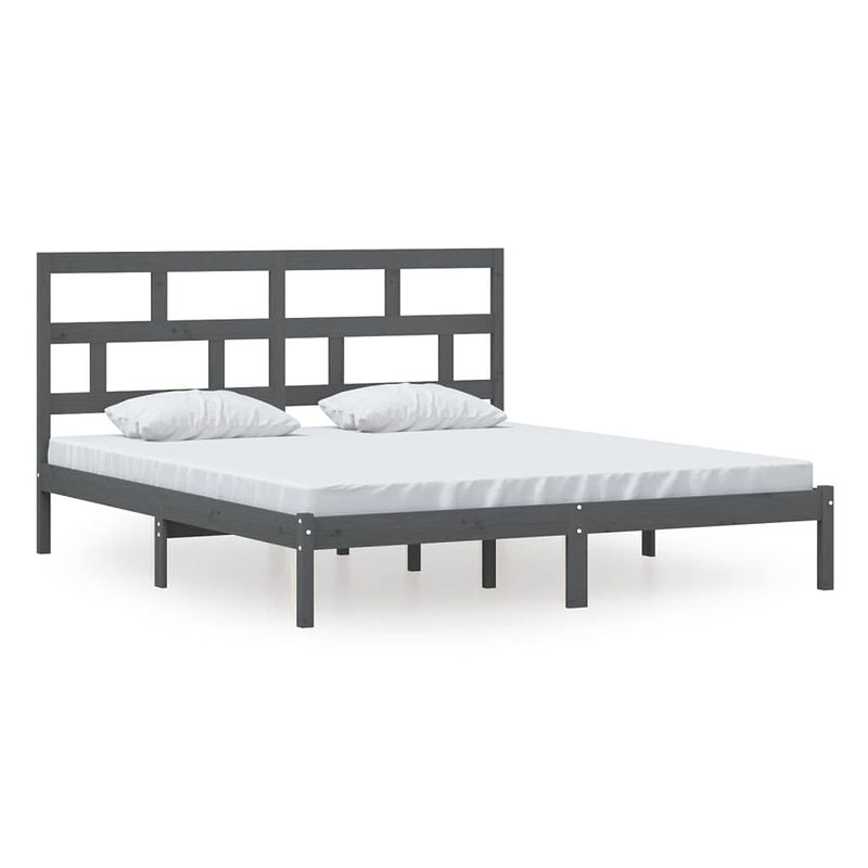 Foto van Vidaxl bedframe massief hout grijs 180x200 cm 6ft super king