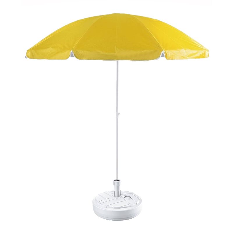 Foto van Gele strand/tuin basic parasol van nylon 200 cm + parasolvoet wit - parasols