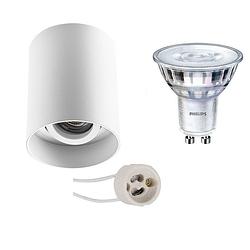 Foto van Opbouwspot set - pragmi luxina pro - gu10 fitting - opbouw rond - mat wit - verdiept - kantelbaar - ø90mm - philips -