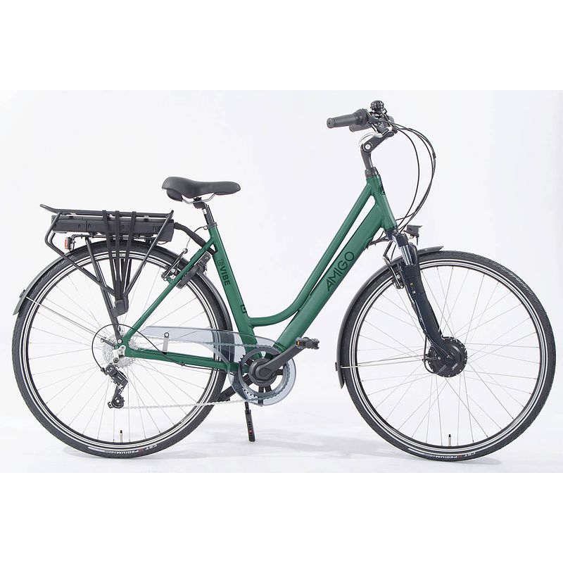 Foto van Amigo elektrische stadsfiets e-vibe d1+ 460wh 28 inch 48 cm dames 7v v-brakes matgroen