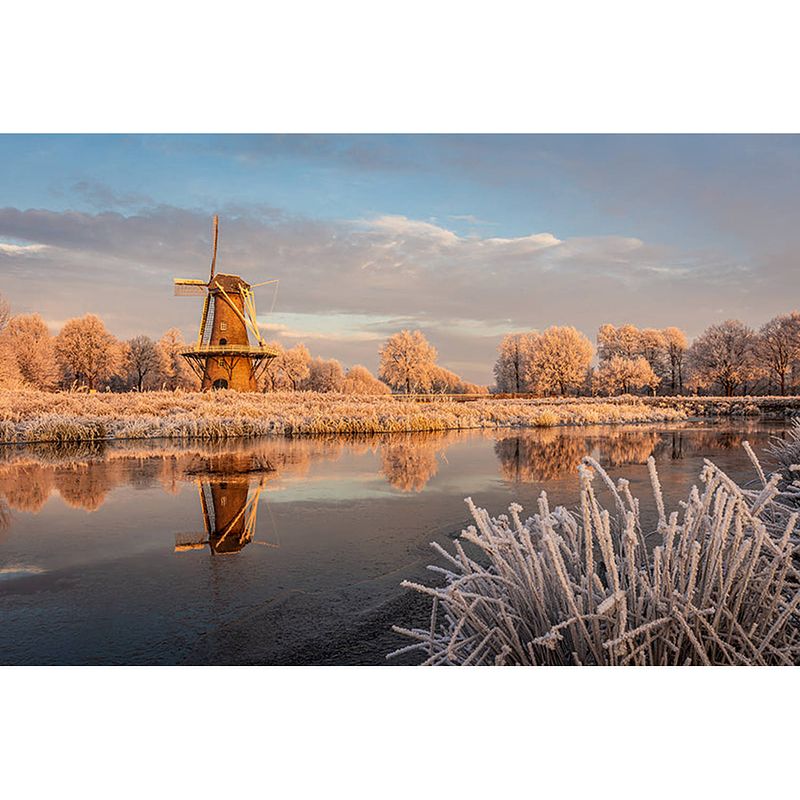 Foto van Inductiebeschermer - winterse molen - 60x55 cm