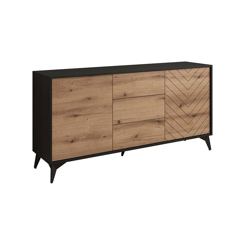 Foto van Meubella dressoir dolores - eiken - zwart - 154 cm - met lades