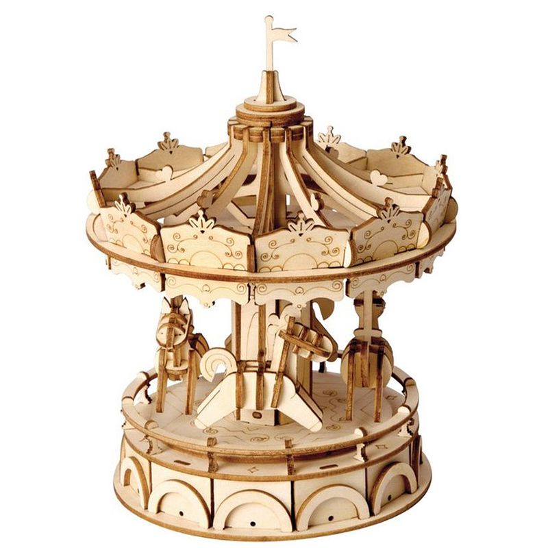 Foto van Robotime 3d-puzzel merry go round 17,7 cm hout naturel