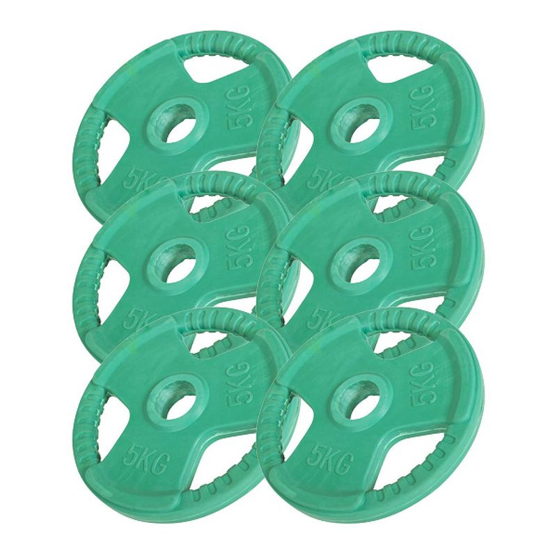 Foto van Gorilla sports voordeel bundel 6 x 5 kg olympische halterschijf gripper gietijzer (50/51 mm, rubber coating)