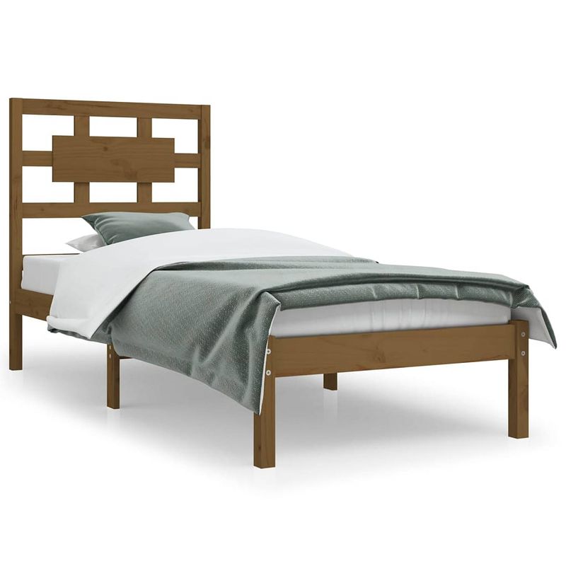 Foto van The living store houten bedframe honingbruin - 205.5 x 95.5 x 31 cm - massief grenenhout - inclusief hoofdbord