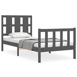 Foto van The living store massief grenenhouten bedframe - grijs - 205.5 x 105.5 x 100 cm - multiplex lattenbodem