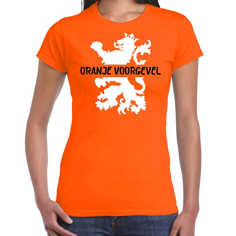 Foto van Oranje koningsdag t-shirt - oranje voorgevel - dames xl - feestshirts