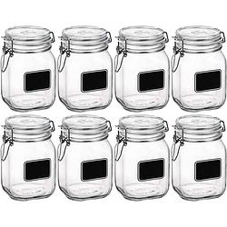 Foto van 8x luchtdichte potten transparant glas met krijtbordje 1 liter - weckpotten