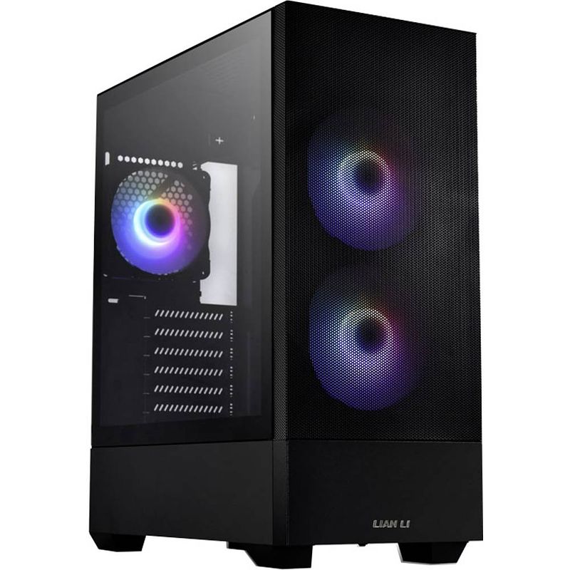 Foto van Lian li lancool 205 mesh midi-tower gaming-behuizing, behuizing zwart 3 voorgeïnstalleerde led-ventilators, zijvenster