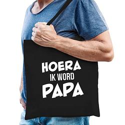 Foto van Hoera ik word papa cadeau katoenen tas zwart voor heren - cadeau aanstaande papa - feest boodschappentassen