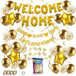Foto van Fissaly® welkom thuis gouden versiering - welcome home decoratie - suprise party - inclusief ballonnen & accessoires