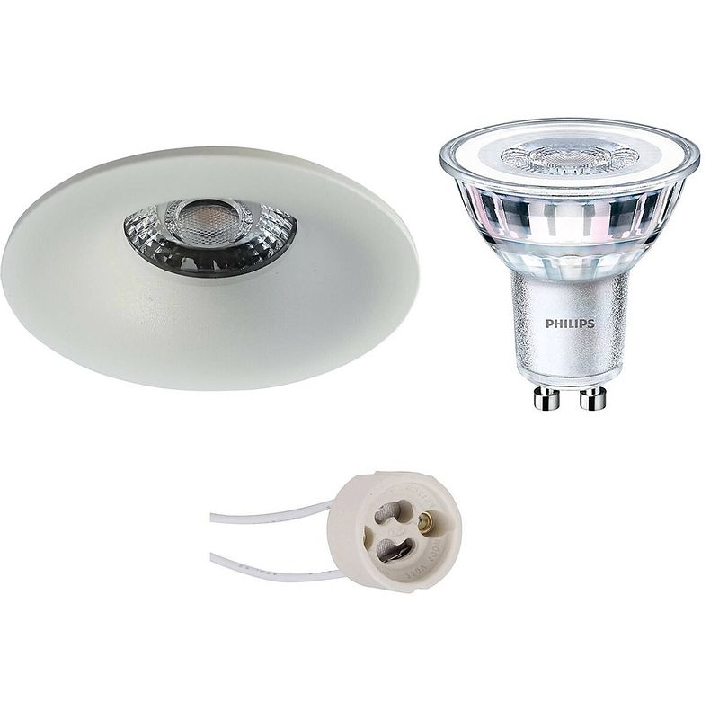 Foto van Led spot set - pragmi nora pro - gu10 fitting - inbouw rond - mat wit - ø82mm - philips - corepro 840 36d - 3.5w -