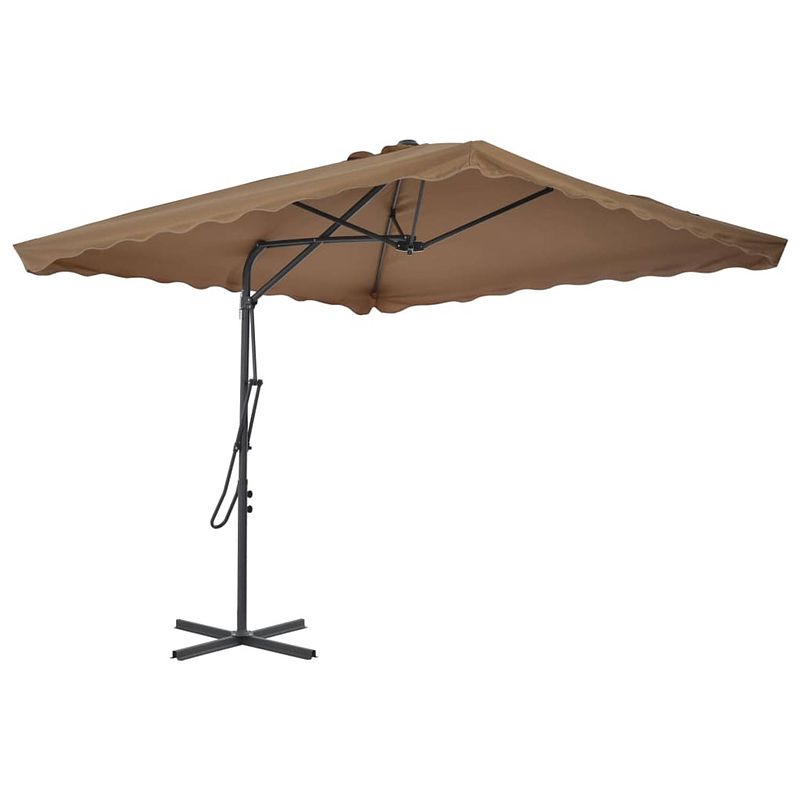 Foto van The living store parasol - elegant - uv-beschermend - 360 graden draaibaar - taupe - 250x250x230 cm - stalen paal