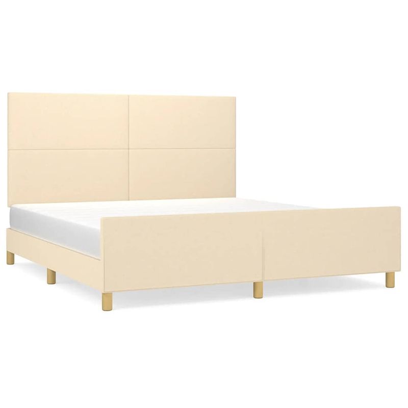 Foto van The living store bedframe luxe - stof - 203 x 166 x 118/128 cm - crème