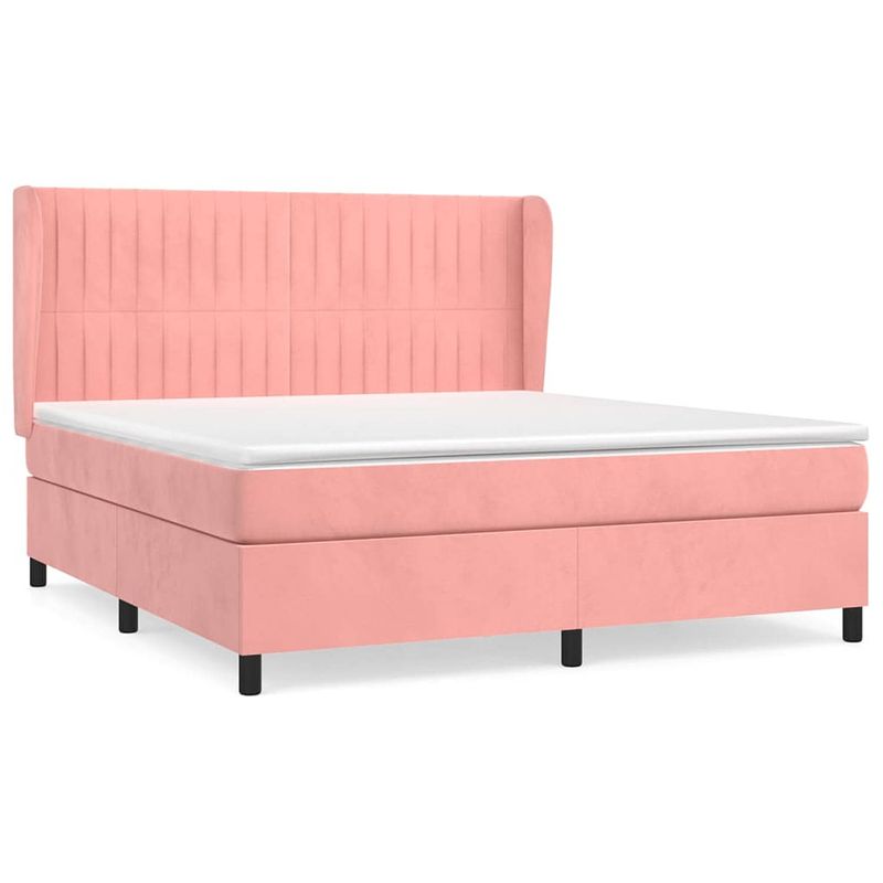 Foto van The living store boxspringbed - fluweel - roze - 203 x 163 x 118/128 cm - pocketvering matras - middelharde